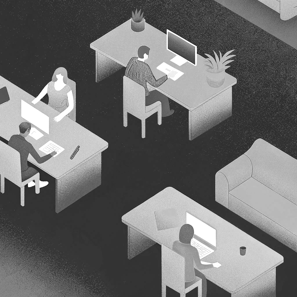 A team of SEO and digital agency employees at work in a comfortable modern office