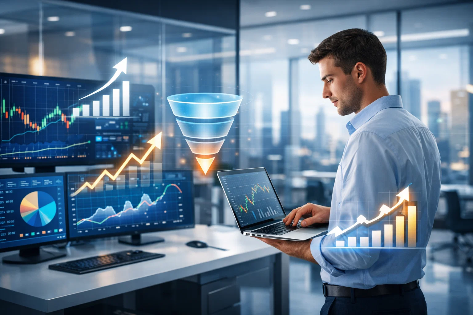 Accounting SEO analytics dashboard showing lead growth charts and financial performance data.