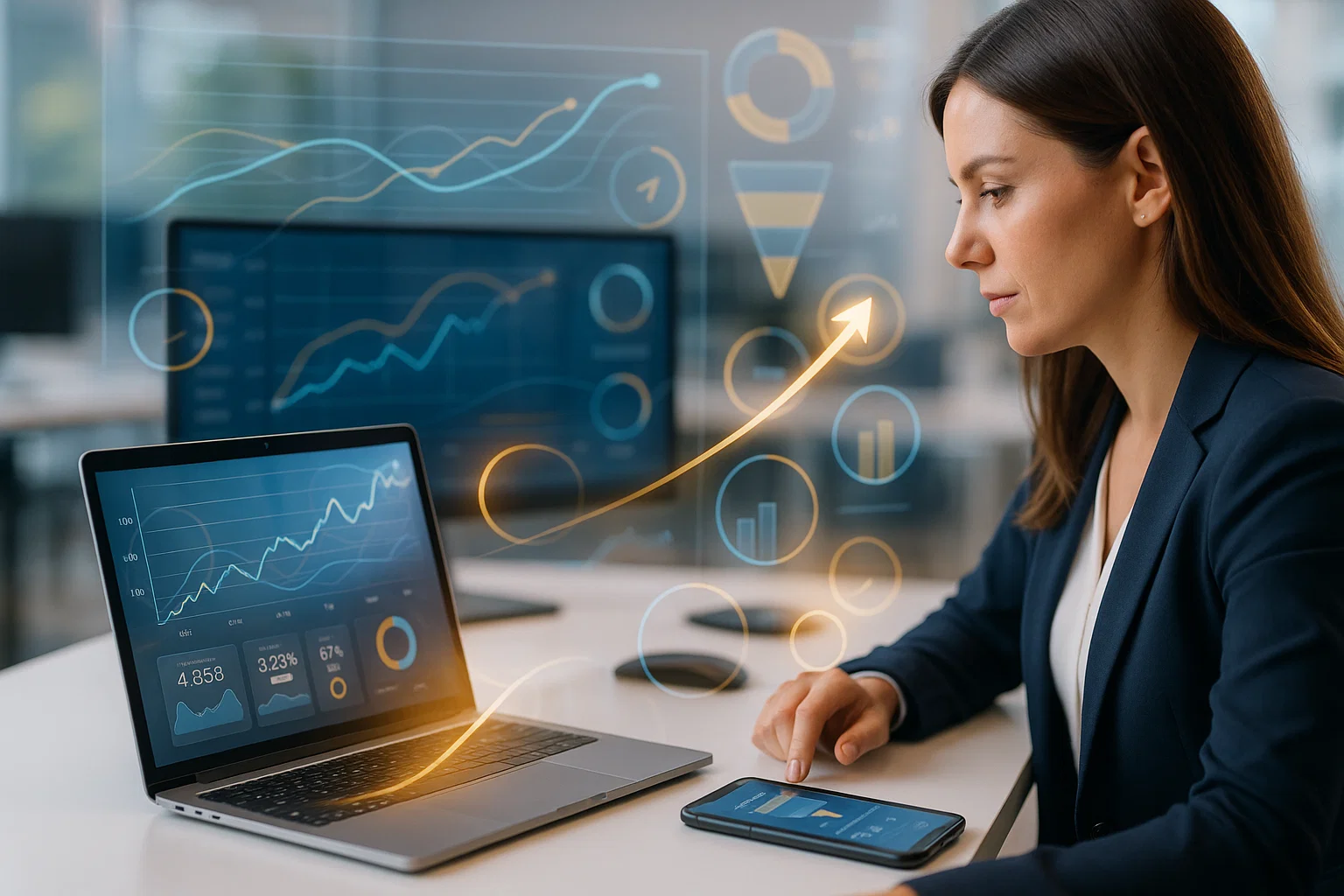 Digital marketing analytics growth dashboard with performance charts and metrics.